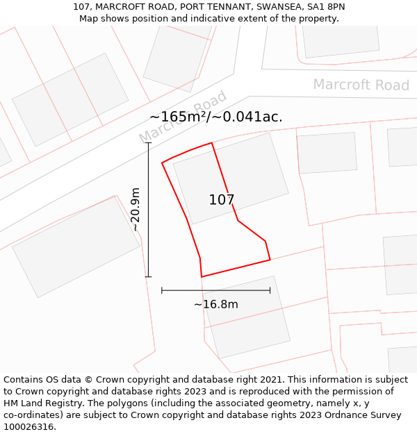 107, MARCROFT ROAD, PORT TENNANT, SWANSEA, SA1 8PN: Plot and title map