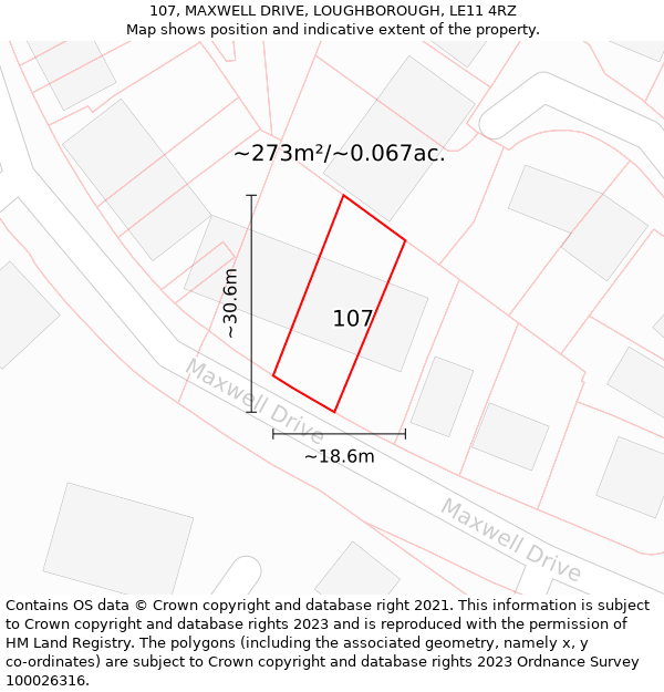 107, MAXWELL DRIVE, LOUGHBOROUGH, LE11 4RZ: Plot and title map