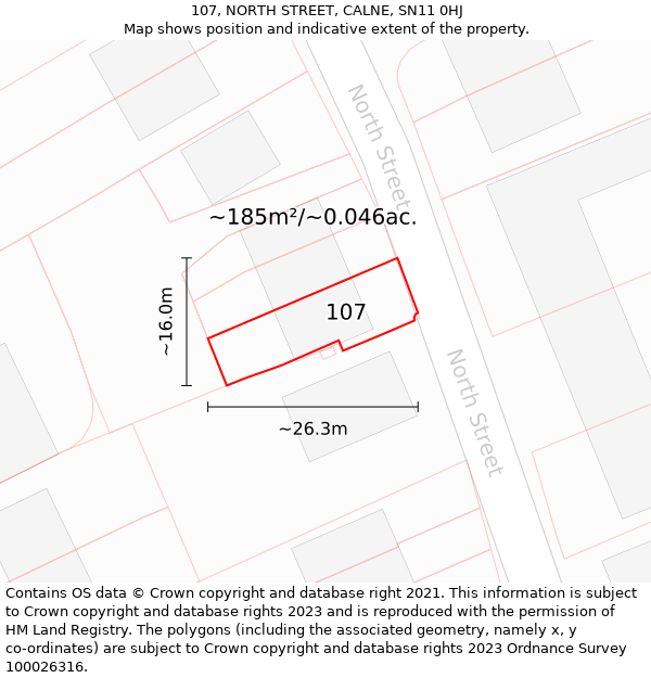 107, NORTH STREET, CALNE, SN11 0HJ: Plot and title map