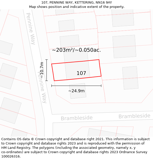 107, PENNINE WAY, KETTERING, NN16 9AY: Plot and title map