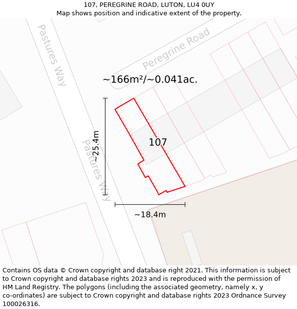 107, PEREGRINE ROAD, LUTON, LU4 0UY: Plot and title map