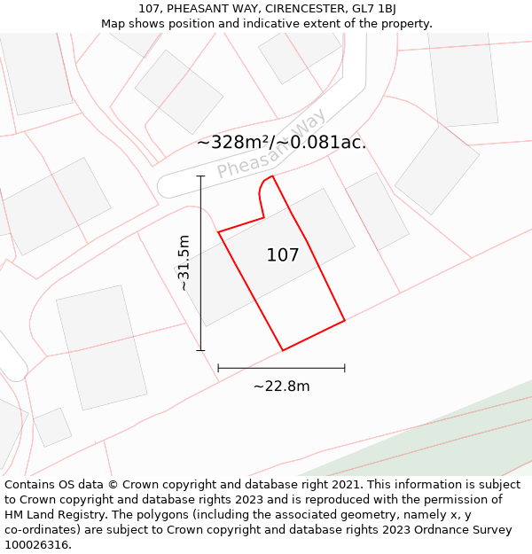 107, PHEASANT WAY, CIRENCESTER, GL7 1BJ: Plot and title map