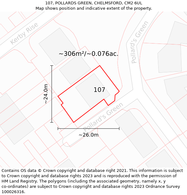 107, POLLARDS GREEN, CHELMSFORD, CM2 6UL: Plot and title map