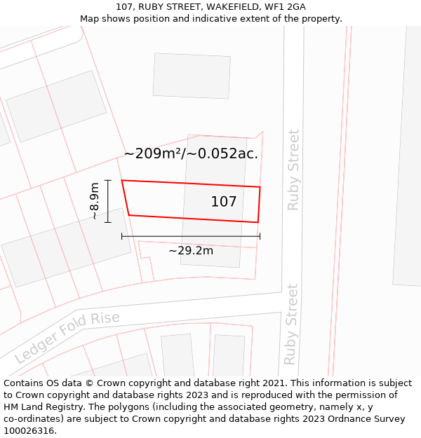 107, RUBY STREET, WAKEFIELD, WF1 2GA: Plot and title map