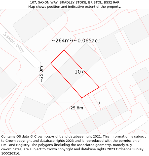 107, SAXON WAY, BRADLEY STOKE, BRISTOL, BS32 9AR: Plot and title map