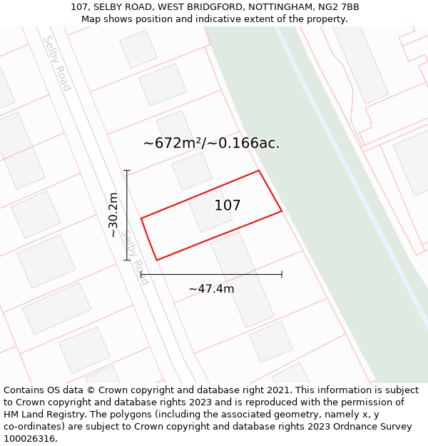 107, SELBY ROAD, WEST BRIDGFORD, NOTTINGHAM, NG2 7BB: Plot and title map