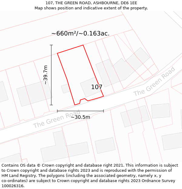 107, THE GREEN ROAD, ASHBOURNE, DE6 1EE: Plot and title map