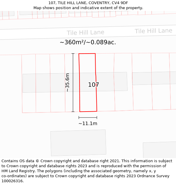 107, TILE HILL LANE, COVENTRY, CV4 9DF: Plot and title map