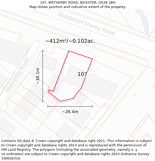 107, WETHERBY ROAD, BICESTER, OX26 1BH: Plot and title map