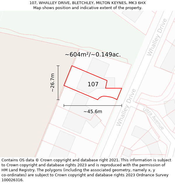 107, WHALLEY DRIVE, BLETCHLEY, MILTON KEYNES, MK3 6HX: Plot and title map