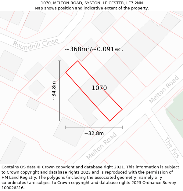 1070, MELTON ROAD, SYSTON, LEICESTER, LE7 2NN: Plot and title map