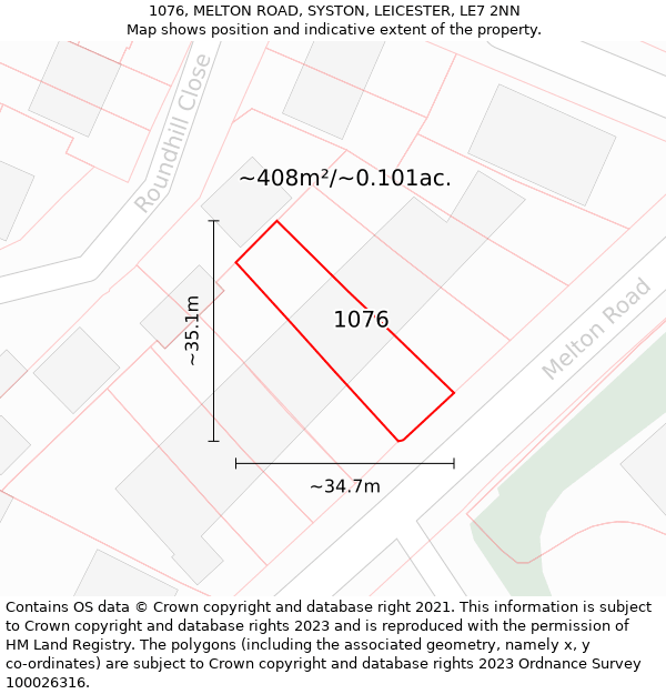1076, MELTON ROAD, SYSTON, LEICESTER, LE7 2NN: Plot and title map