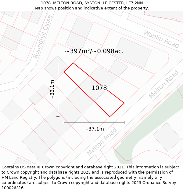 1078, MELTON ROAD, SYSTON, LEICESTER, LE7 2NN: Plot and title map