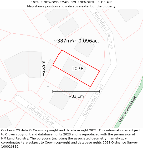 1078, RINGWOOD ROAD, BOURNEMOUTH, BH11 9LE: Plot and title map