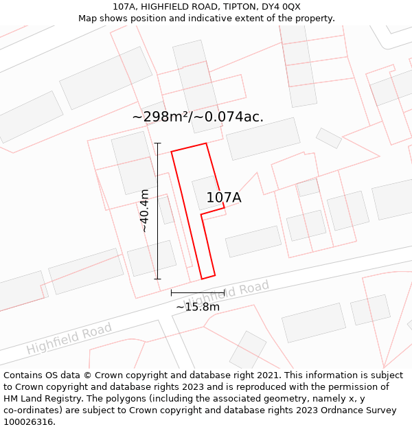 107A, HIGHFIELD ROAD, TIPTON, DY4 0QX: Plot and title map