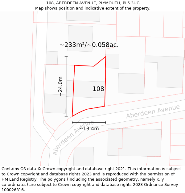 108, ABERDEEN AVENUE, PLYMOUTH, PL5 3UG: Plot and title map