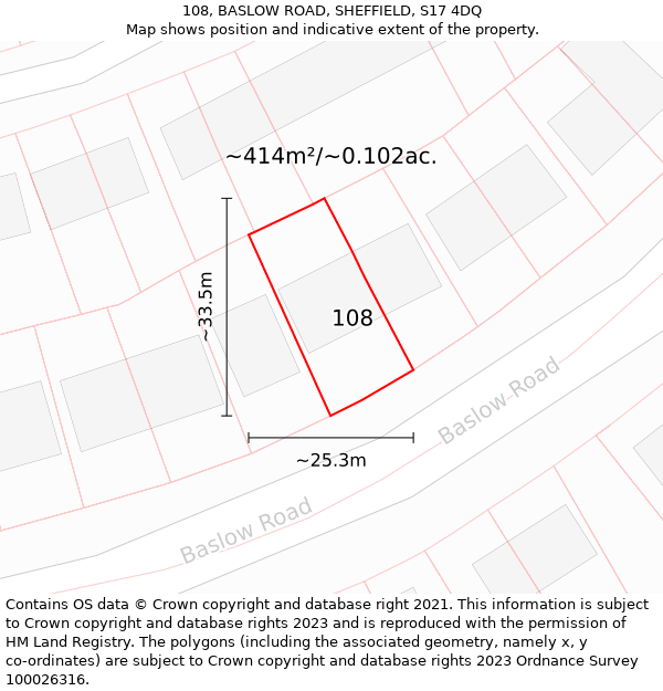 108, BASLOW ROAD, SHEFFIELD, S17 4DQ: Plot and title map