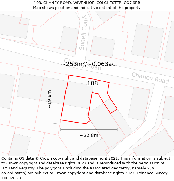 108, CHANEY ROAD, WIVENHOE, COLCHESTER, CO7 9RR: Plot and title map