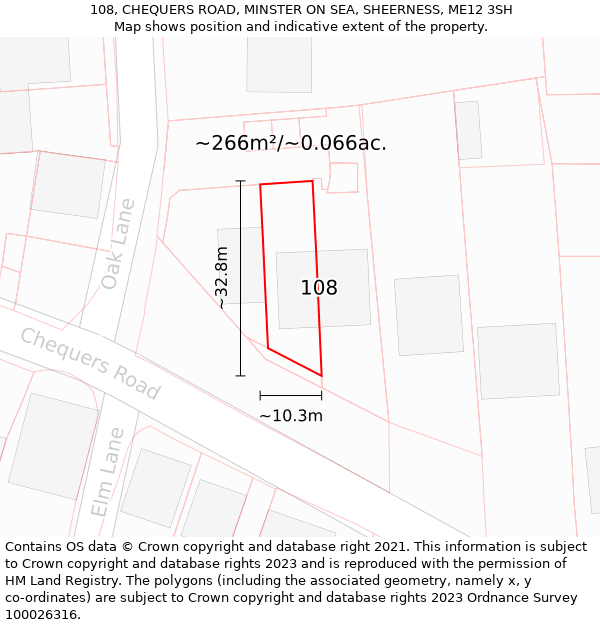 108, CHEQUERS ROAD, MINSTER ON SEA, SHEERNESS, ME12 3SH: Plot and title map