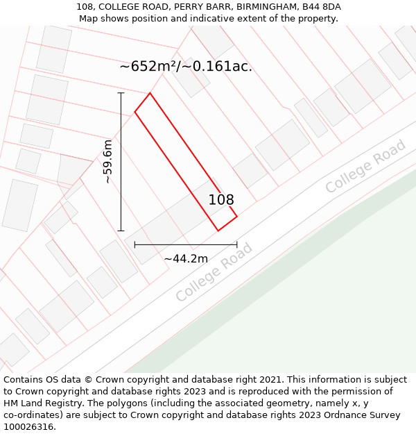 108, COLLEGE ROAD, PERRY BARR, BIRMINGHAM, B44 8DA: Plot and title map