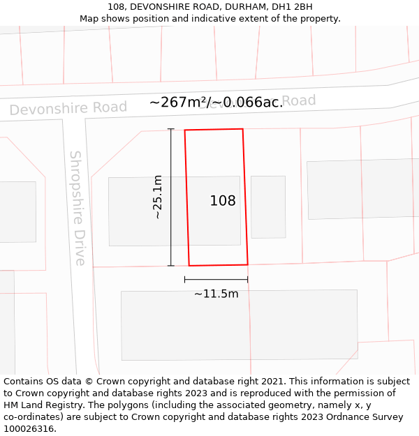 108, DEVONSHIRE ROAD, DURHAM, DH1 2BH: Plot and title map