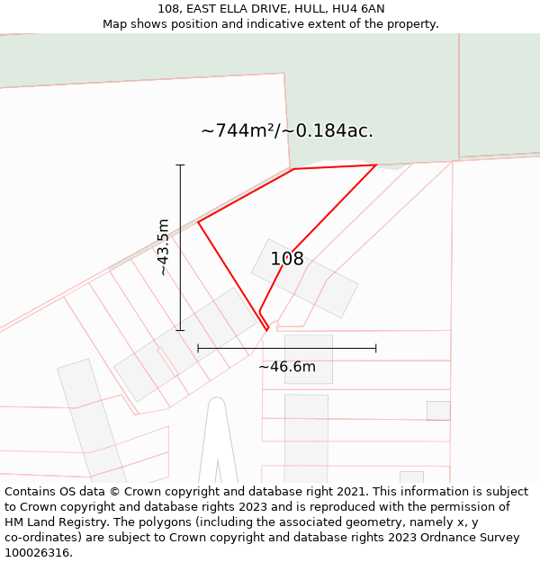 108, EAST ELLA DRIVE, HULL, HU4 6AN: Plot and title map