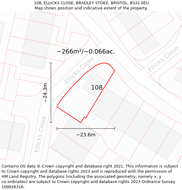 108, ELLICKS CLOSE, BRADLEY STOKE, BRISTOL, BS32 0EU: Plot and title map