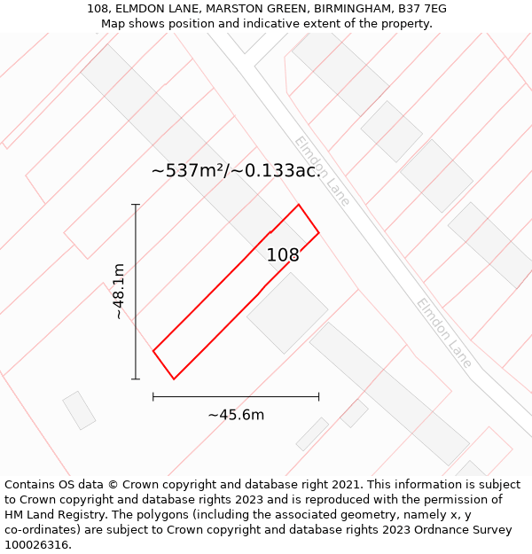 108, ELMDON LANE, MARSTON GREEN, BIRMINGHAM, B37 7EG: Plot and title map