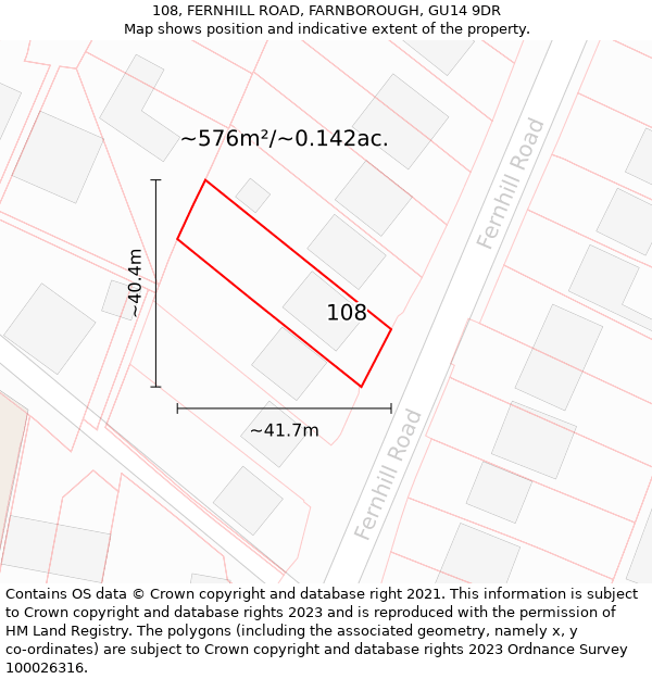 108, FERNHILL ROAD, FARNBOROUGH, GU14 9DR: Plot and title map