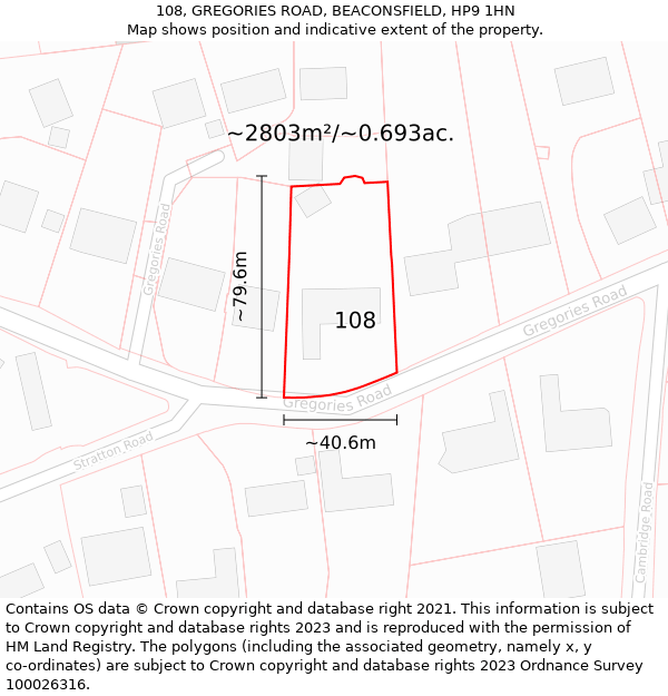 108, GREGORIES ROAD, BEACONSFIELD, HP9 1HN: Plot and title map