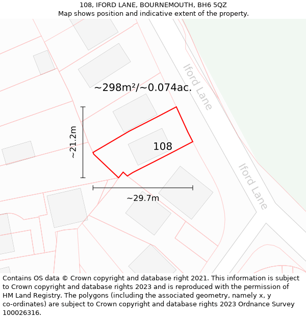 108, IFORD LANE, BOURNEMOUTH, BH6 5QZ: Plot and title map