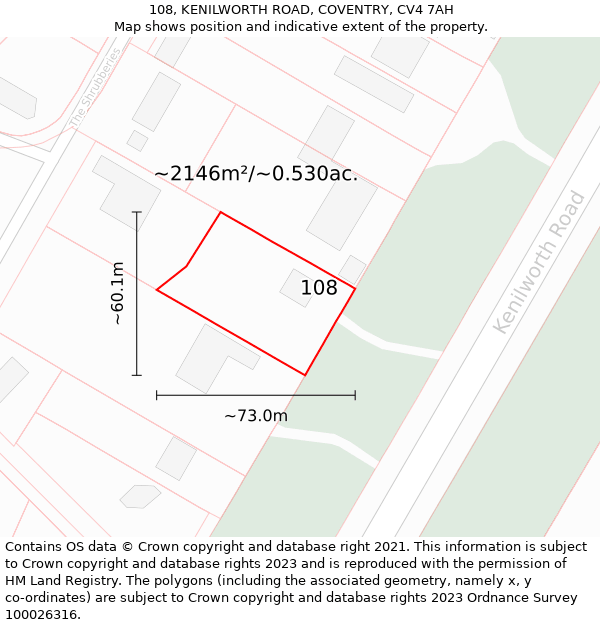 108, KENILWORTH ROAD, COVENTRY, CV4 7AH: Plot and title map