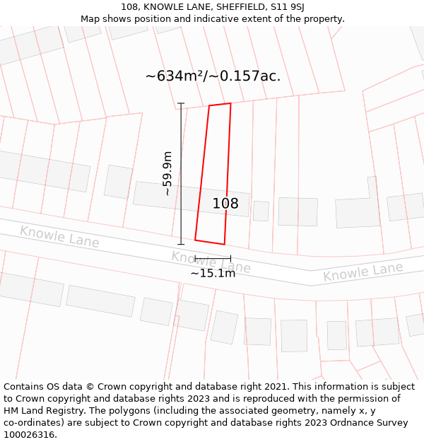 108, KNOWLE LANE, SHEFFIELD, S11 9SJ: Plot and title map