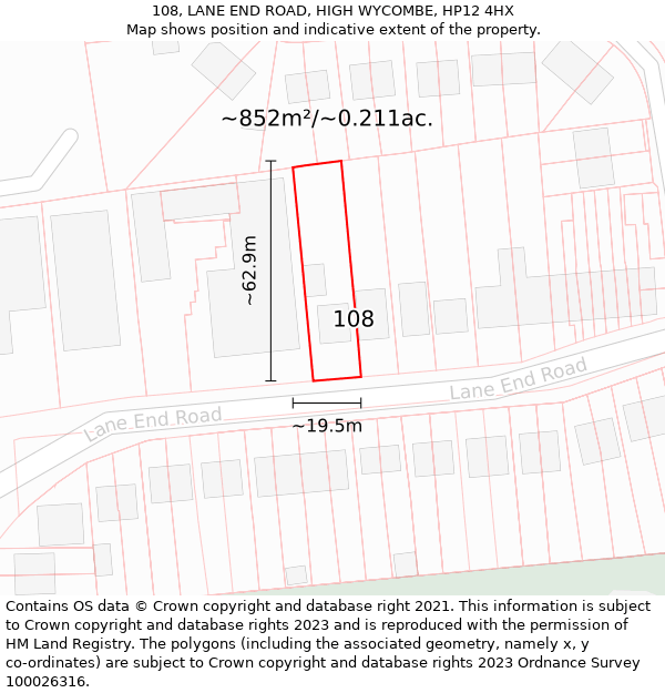 108, LANE END ROAD, HIGH WYCOMBE, HP12 4HX: Plot and title map