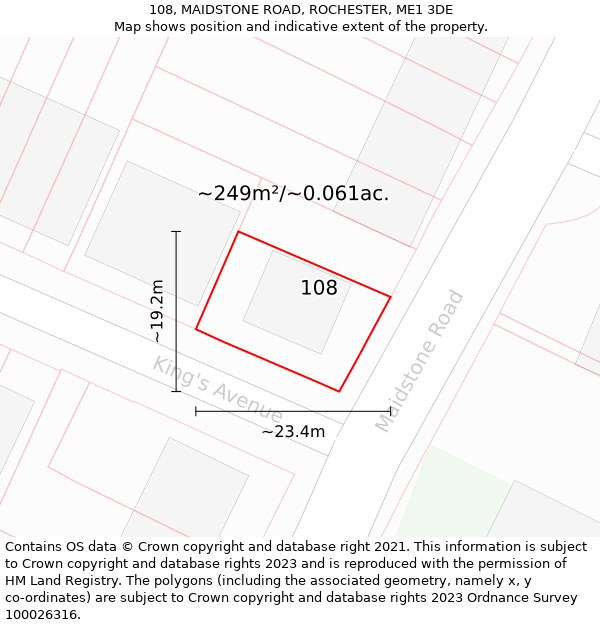 108, MAIDSTONE ROAD, ROCHESTER, ME1 3DE: Plot and title map