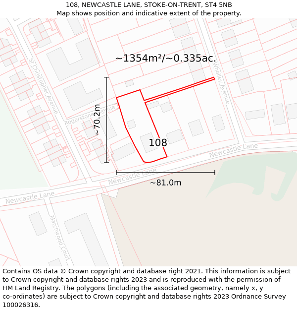 108, NEWCASTLE LANE, STOKE-ON-TRENT, ST4 5NB: Plot and title map
