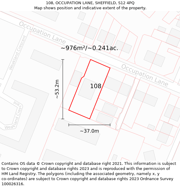 108, OCCUPATION LANE, SHEFFIELD, S12 4PQ: Plot and title map