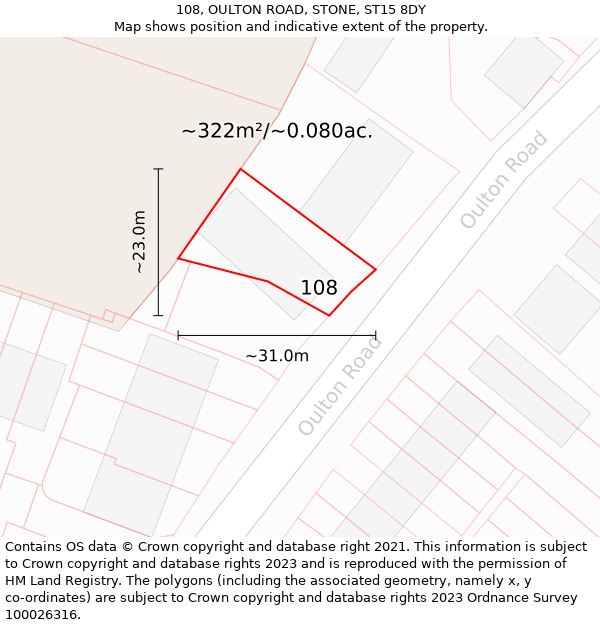 108, OULTON ROAD, STONE, ST15 8DY: Plot and title map