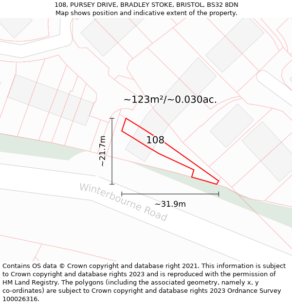 108, PURSEY DRIVE, BRADLEY STOKE, BRISTOL, BS32 8DN: Plot and title map