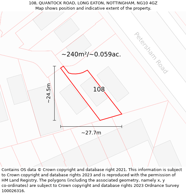 108, QUANTOCK ROAD, LONG EATON, NOTTINGHAM, NG10 4GZ: Plot and title map