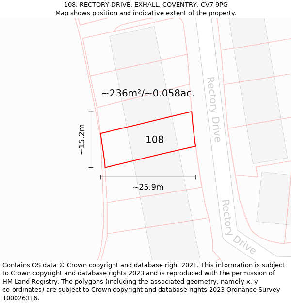 108, RECTORY DRIVE, EXHALL, COVENTRY, CV7 9PG: Plot and title map