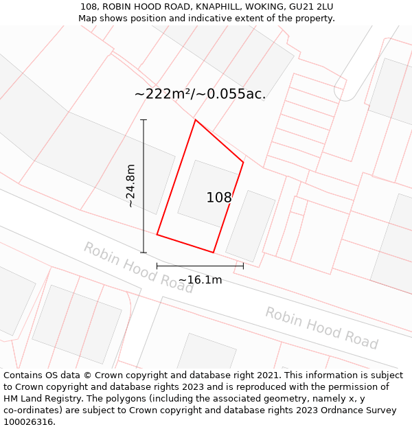 108, ROBIN HOOD ROAD, KNAPHILL, WOKING, GU21 2LU: Plot and title map