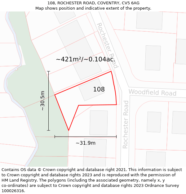 108, ROCHESTER ROAD, COVENTRY, CV5 6AG: Plot and title map
