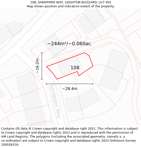 108, SANDPIPER WAY, LEIGHTON BUZZARD, LU7 4SS: Plot and title map