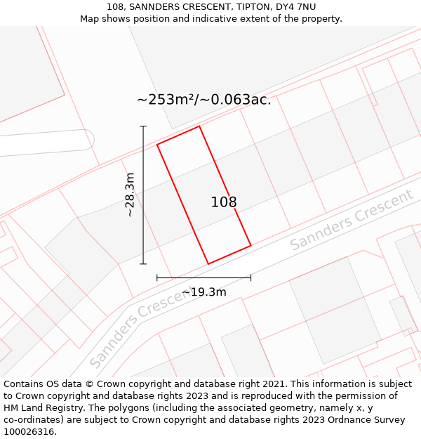 108, SANNDERS CRESCENT, TIPTON, DY4 7NU: Plot and title map