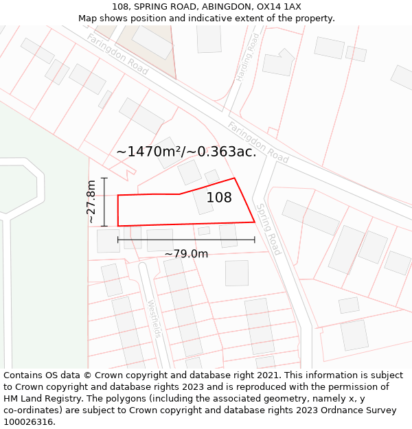 108, SPRING ROAD, ABINGDON, OX14 1AX: Plot and title map