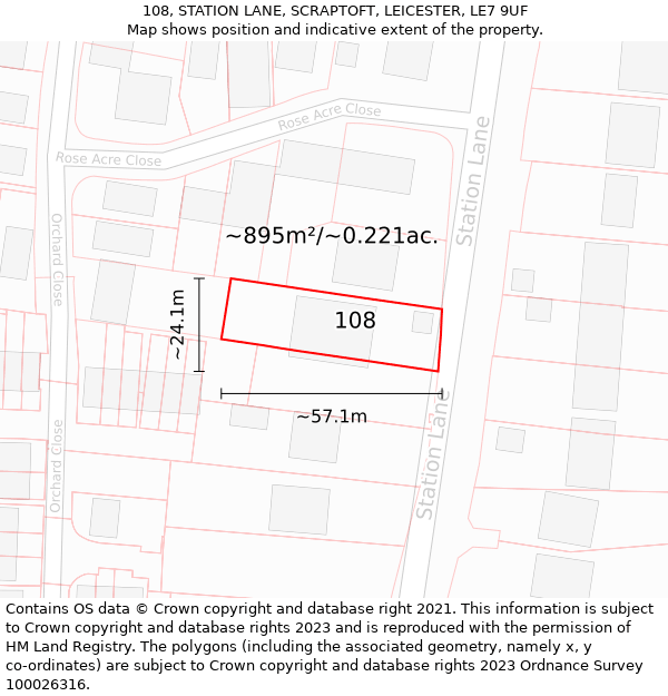 108, STATION LANE, SCRAPTOFT, LEICESTER, LE7 9UF: Plot and title map