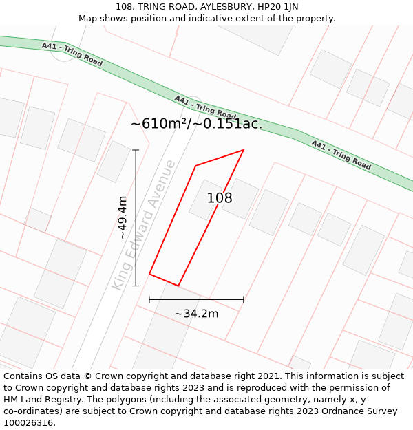 108, TRING ROAD, AYLESBURY, HP20 1JN: Plot and title map