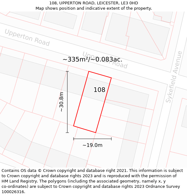 108, UPPERTON ROAD, LEICESTER, LE3 0HD: Plot and title map