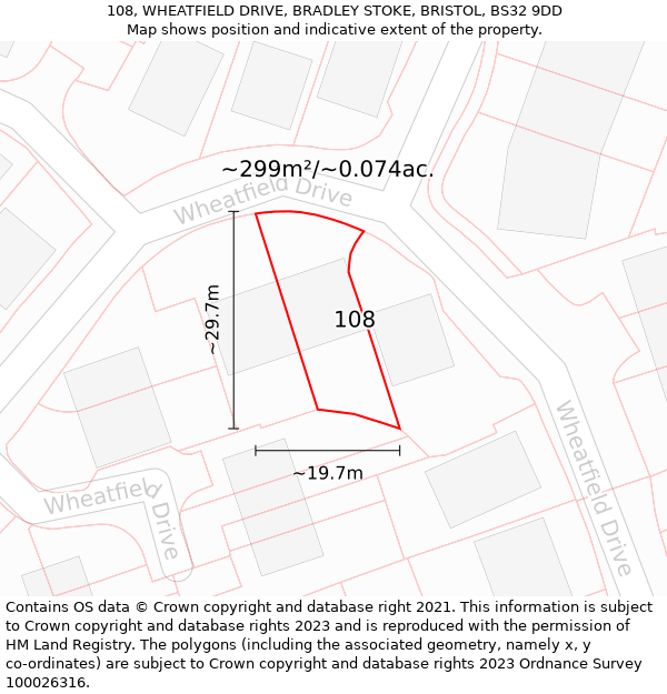 108, WHEATFIELD DRIVE, BRADLEY STOKE, BRISTOL, BS32 9DD: Plot and title map